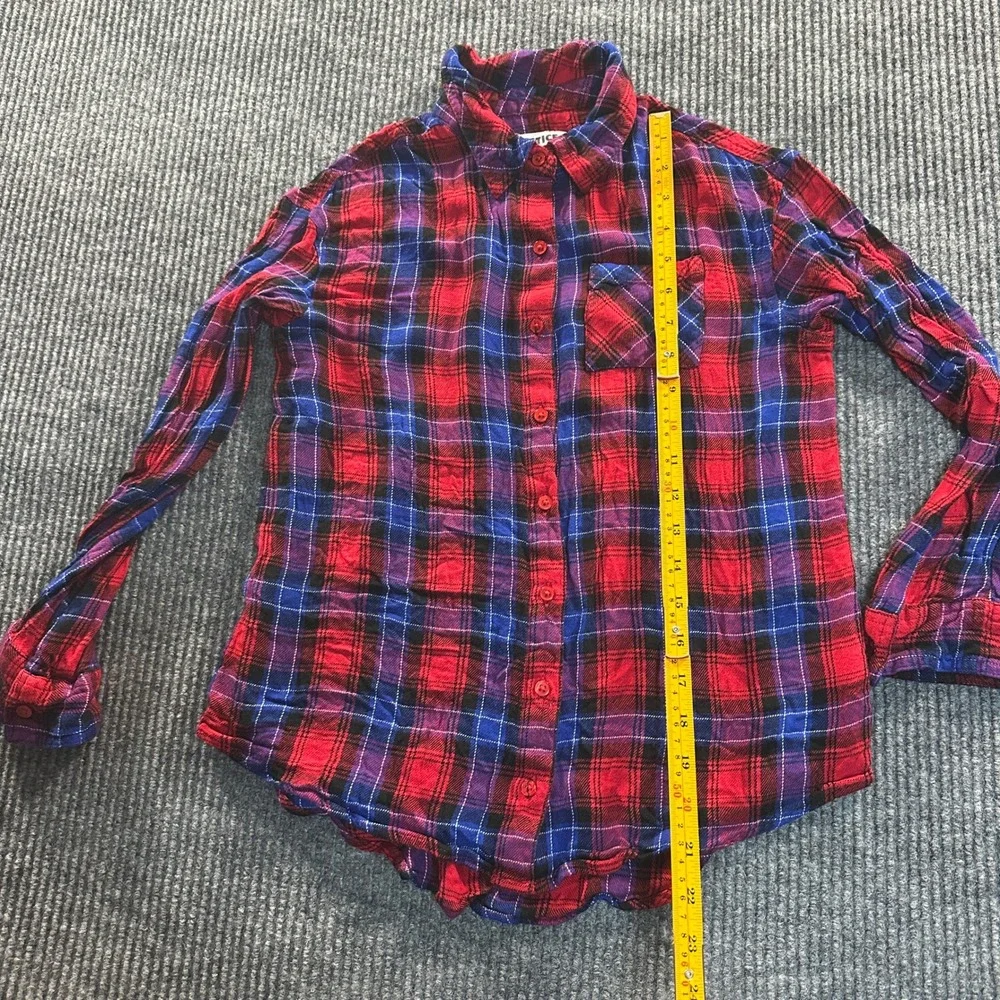 Justice Girls Perfect Plaid Button Down Shirt Size 12 Red Blue Soft Flannel